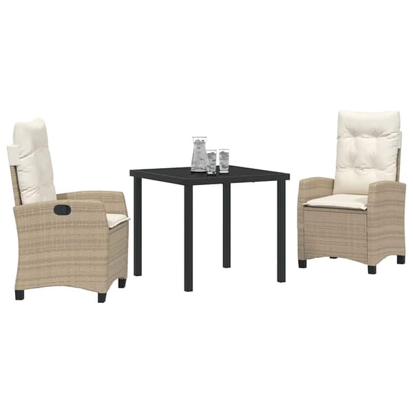 vidaXL Trädgårdsmöbelset med kudde 3 pcs Beige konstrotting