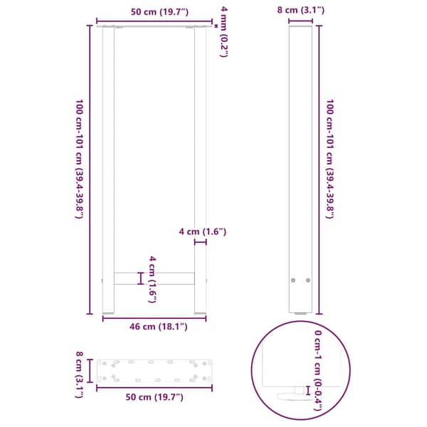 vidaXL Soffbordsben svart 2 st 50x(100-101) cm stål