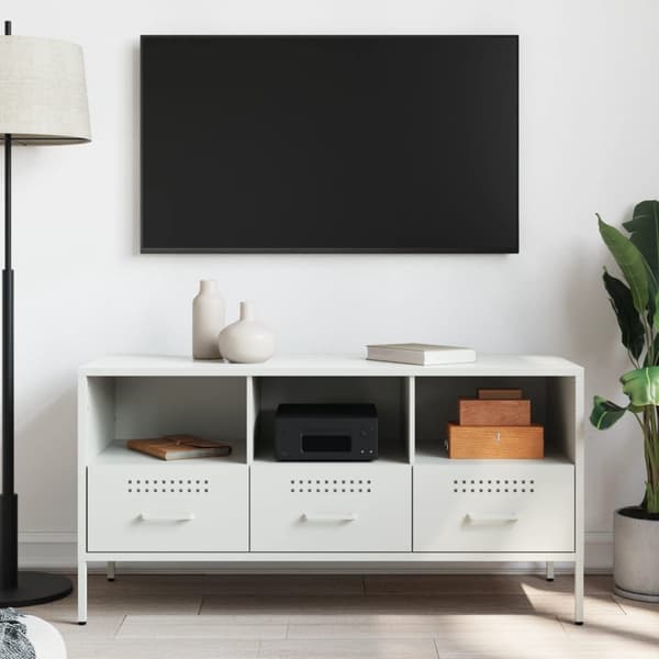 vidaXL TV-benk hvit 100,5x39x50,5 cm stål