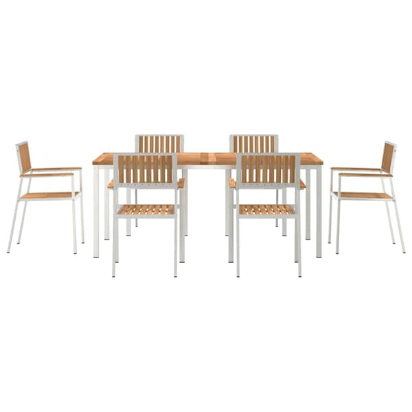 vidaXL Utomhusmatbord 7 pcs Brun Massivt teakträ
