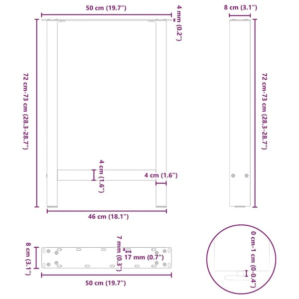 vidaXL Spisebordben hvite 2 stk 50x(72-73) cm stål