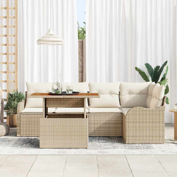 vidaXL Trädgårdsoffset med lagring 6 pcs Beige Poly rattan