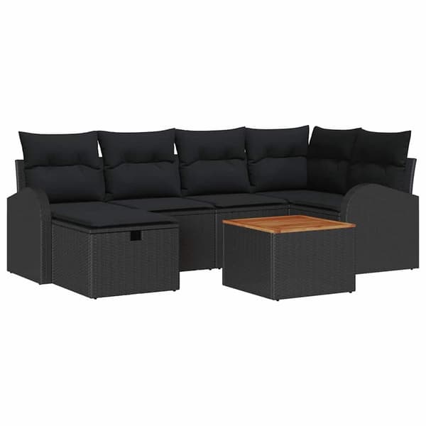 vidaXL Trädgårdsoffset med kudde med lagring 7 pcs Svart Poly rattan