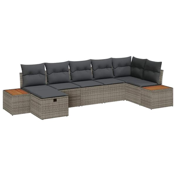vidaXL Trädgårdsoffset med kudde 7 pcs Grå Poly rattan