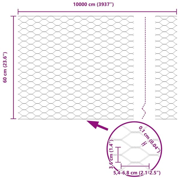 vidaXL Hexagonstängsel Grå 0,6 x 100 m PVC