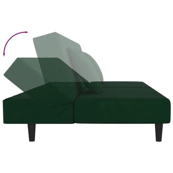 vidaXL Bäddsoffa 2-sits med två kuddar mörkgrön sammet
