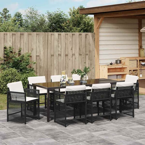vidaXL Hage Spisegruppe 9 pcs Svart polyrotting