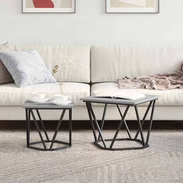 vidaXL Sidobordsset 2 pcs Grå Sonoma Konstruerat trä och stål