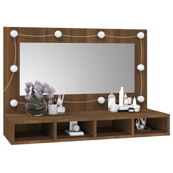 vidaXL Speilskap med LED brun eik 90x31,5x62 cm