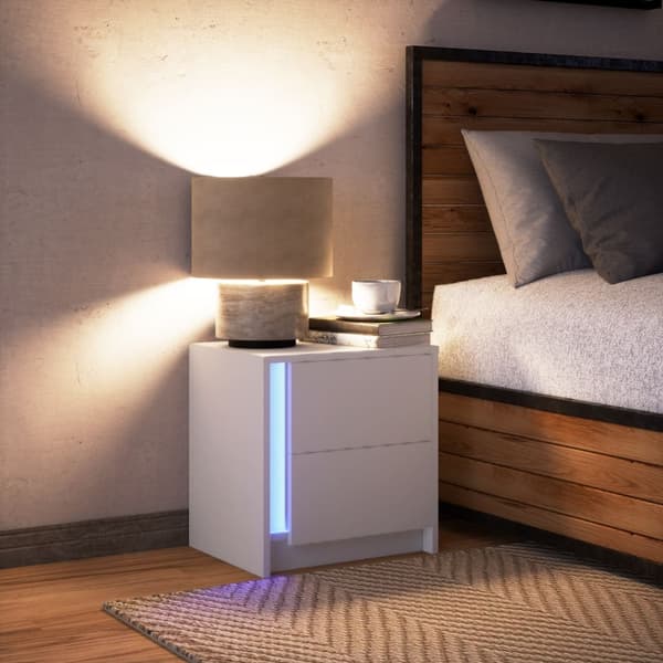 vidaXL Nattbord med LED hvit konstruert tre