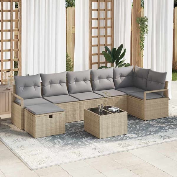 vidaXL Soffset med kudde 8 pcs Beige och Ljusgrå konstrotting