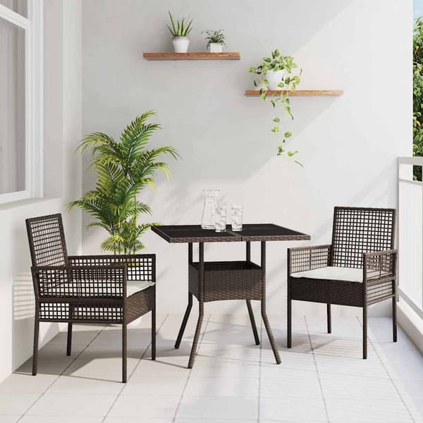 vidaXL Trädgårdsmöbelset 3 pcs Brun konstrotting