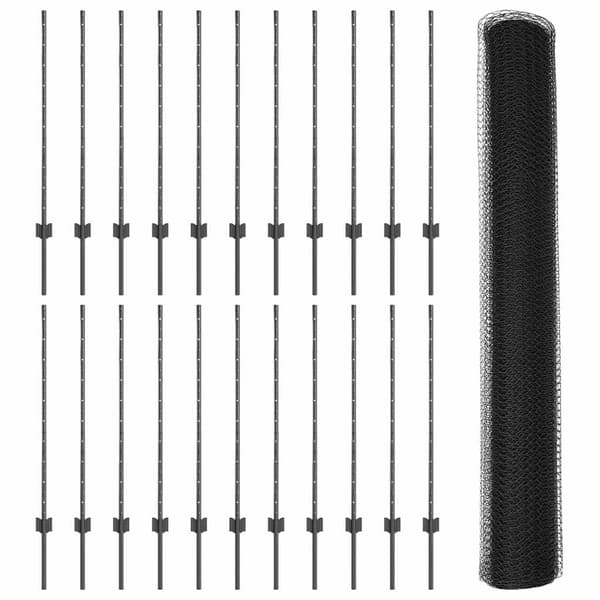vidaXL Gjerde med stolpe Grå 1 x 50 m Stål og PVC