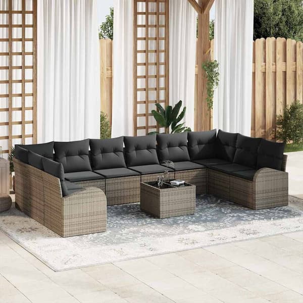 vidaXL Soffset med kudde 11 pcs Grå Polyrattan