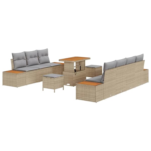vidaXL Trädgårdsoffset 10 pcs Beige konstrotting