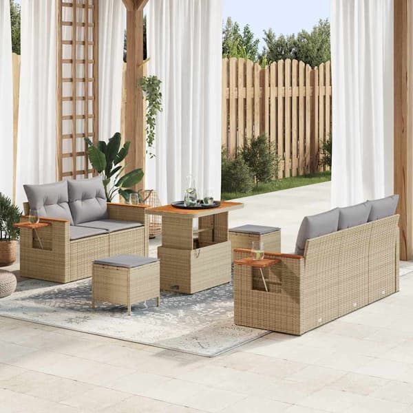 vidaXL Trädgårdsoffset med kudde 8 pcs Beige och Ljusgrå