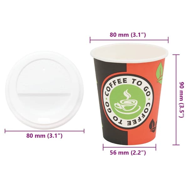 vidaXL Kaffekoppar i papper med lock 1000 st 8oz 240ml