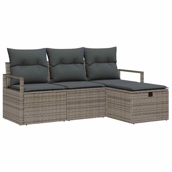vidaXL Trädgårdsoffset med kudde med lagring 4 pcs Grå Poly rattan
