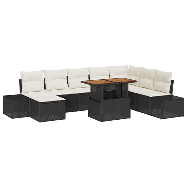 vidaXL Trädgårdsoffset med lagring 9 pcs Svart Poly rattan