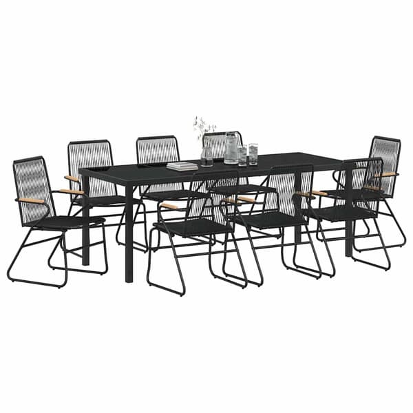 vidaXL Trädgårdsmöbelset 9 pcs Svart Pulverlackerat stål
