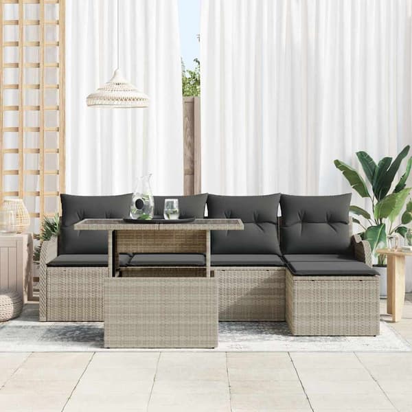 vidaXL Utomhussoffgrupp med kudde 6 pcs Ljusgrå Poly rattan
