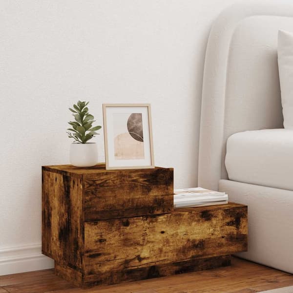 vidaXL Nattbord med LED røkt eik 70x36x40,5 cm
