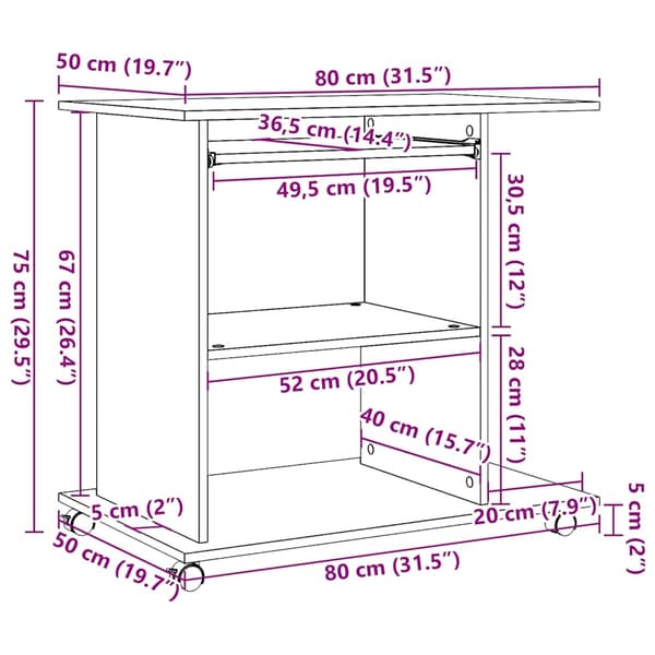 vidaXL Datorbord ek 80x50x75 cm konstruerat trä