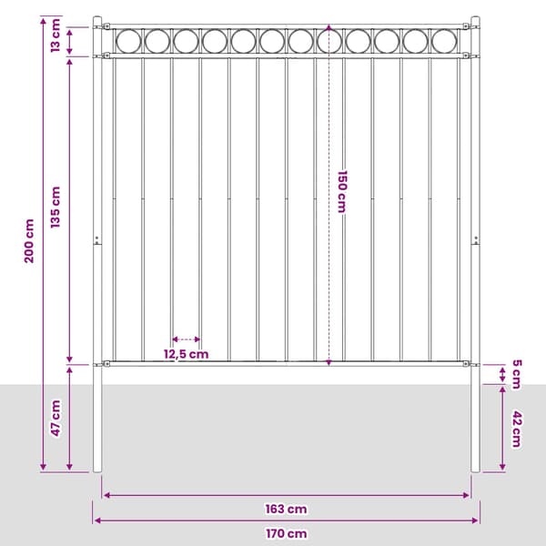vidaXL Gjerdeelement Assen Grå 170 x 200 cm Stål