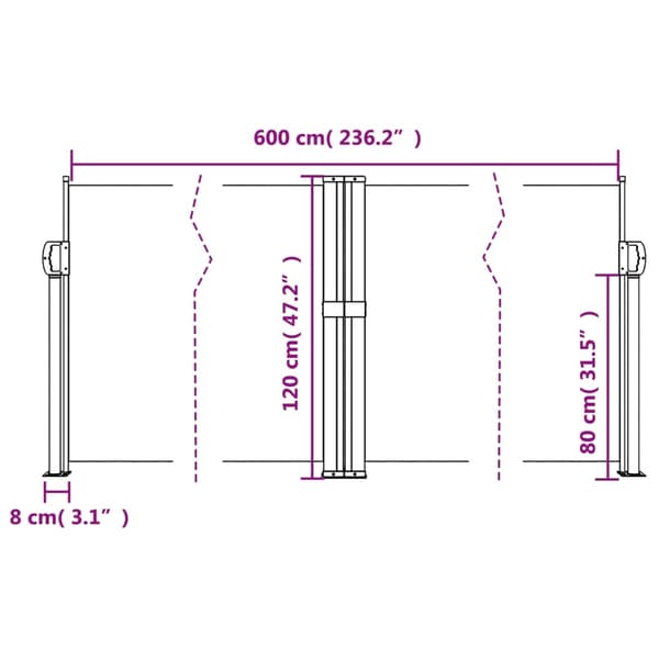 vidaXL Infällbar sidomarkis röd 120x600 cm