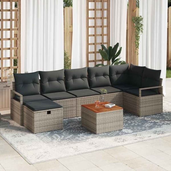 vidaXL Trädgårdsoffset med kudde med lagring 8 pcs Grå Poly rattan