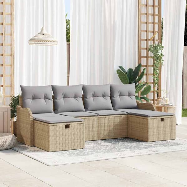 vidaXL Soffset med kudde 6 pcs Beige och Ljusgrå konstrotting