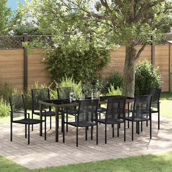 vidaXL Trädgårdsmöbelset 9 pcs Svart Pulverlackerat stål