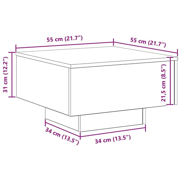 vidaXL Kaffebord Svart Eik 55 x 55 x 31 cm