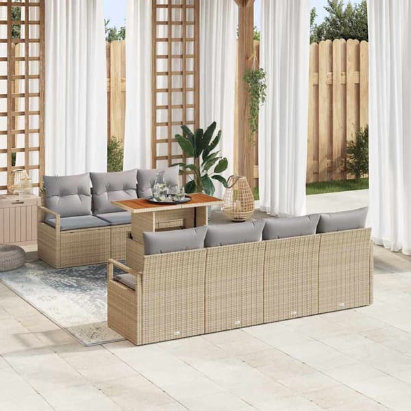 vidaXL Trädgårdsoffset med kudde med kudde 8 pcs Beige och Grå