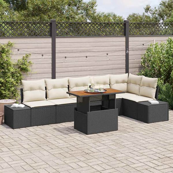 vidaXL Trädgårdsoffset med lagring 7 pcs Svart Poly rattan