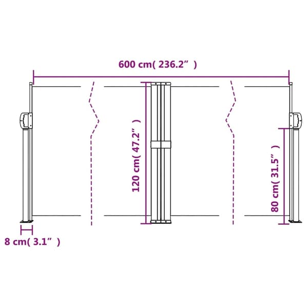 vidaXL Infällbar sidomarkis taupe 120x600 cm
