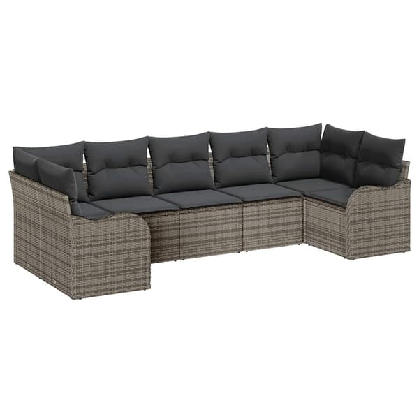 vidaXL Trädgårdsoffset med kudde 7 pcs Grå Poly rattan