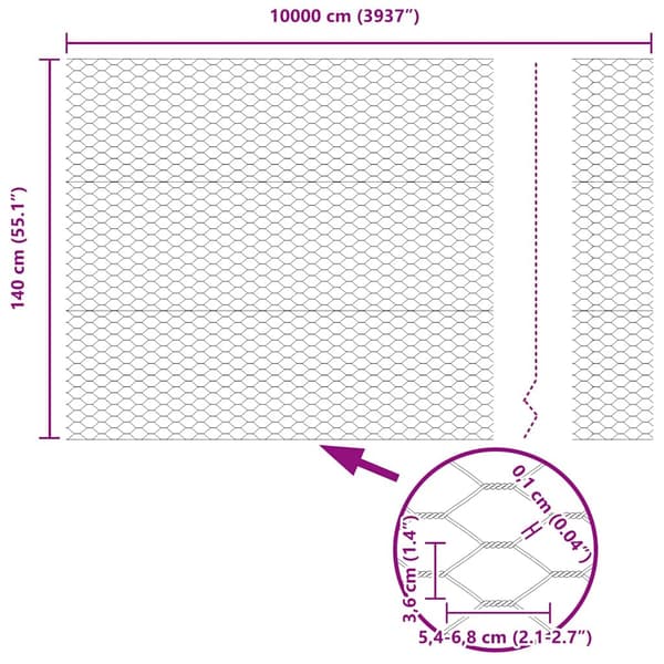 vidaXL Hexagonstängsel Grå 1,4 x 100 m PVC