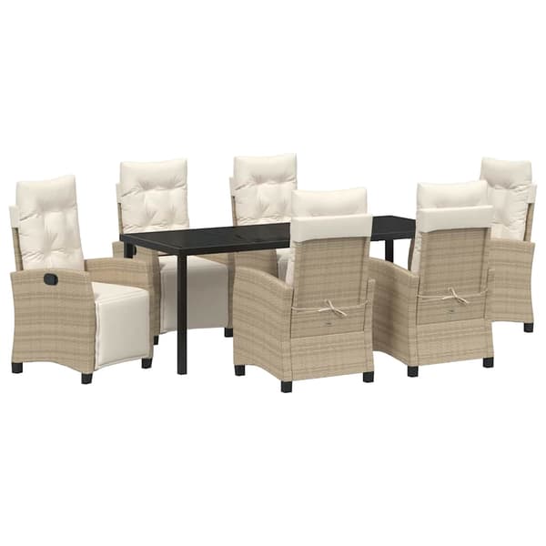 vidaXL Trädgårdsmöbelset med kudde 7 pcs Beige konstrotting