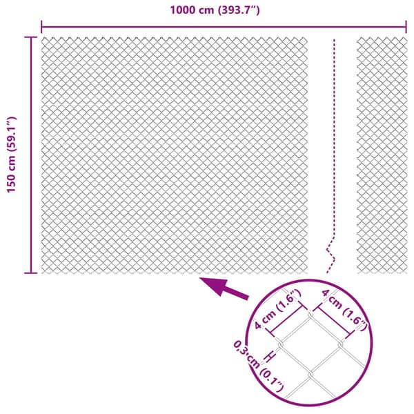 vidaXL Kjedegjerde Grå 10 x 1,5 m Stål