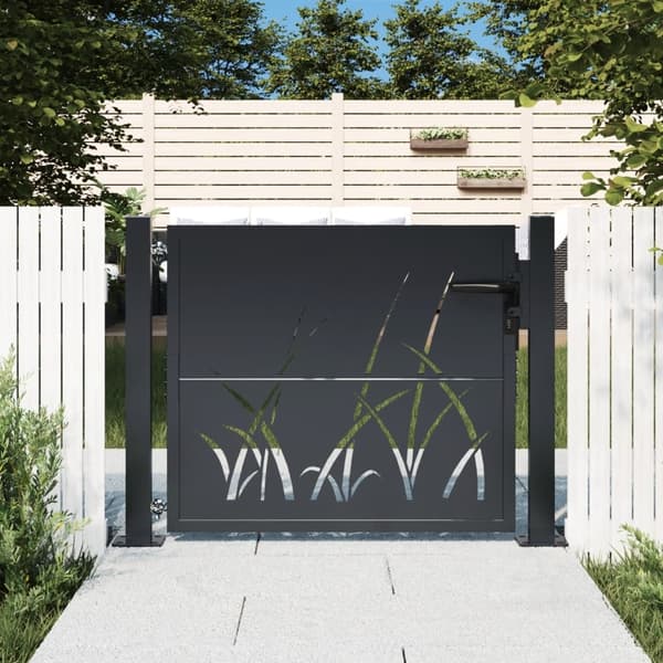 vidaXL Trädgårdsgrind antracit 100x100 cm stål gräsdesign