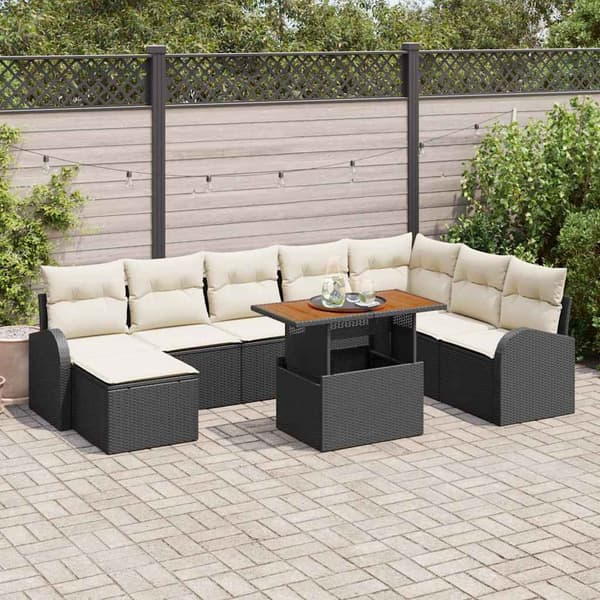vidaXL Trädgårdsoffset med lagring 9 pcs Svart Poly rattan