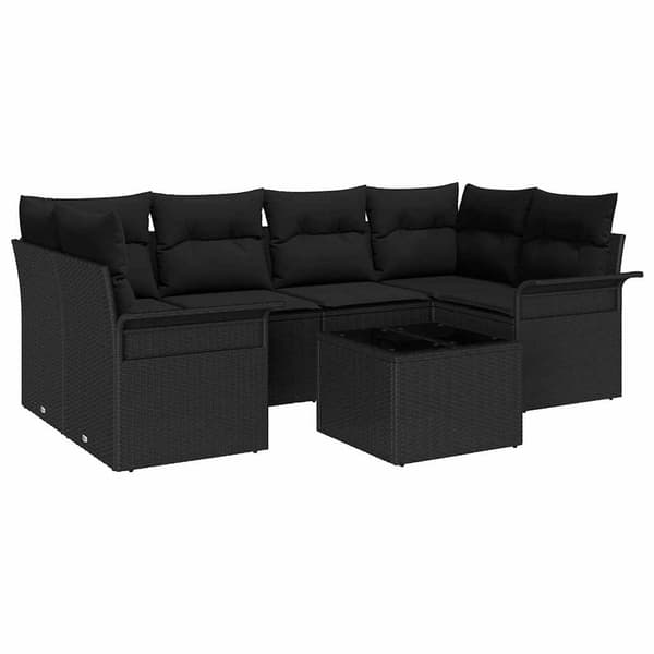 vidaXL Trädgårdsoffset 7 pcs Svart Poly rattan