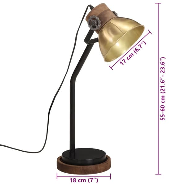 vidaXL Skrivebordslampe 25 W antikk messing 17x17x60 cm E27