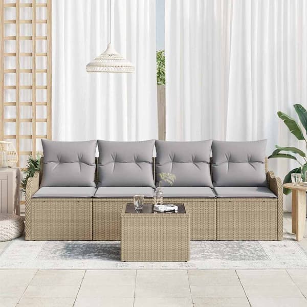 vidaXL Utesoffgrupp 5 delar Beige Polyrotting
