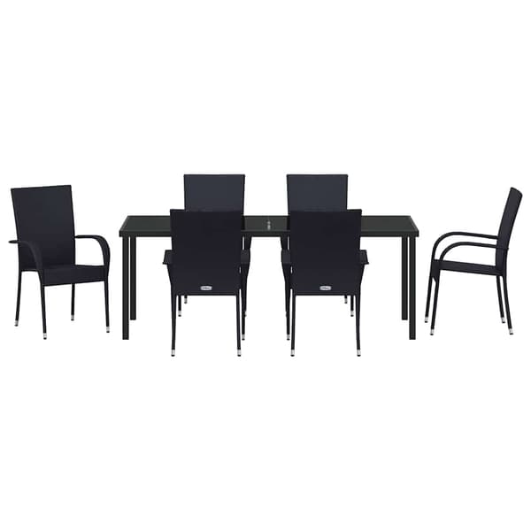 vidaXL Trädgårdsmöbelset 7 pcs Svart Pulverlackerat stål