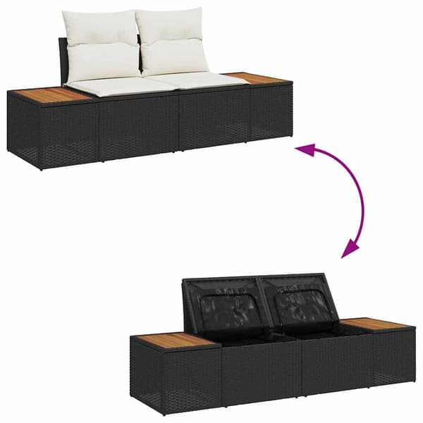 vidaXL Trädgårdsoffset med lagring 6 pcs Svart Poly rattan