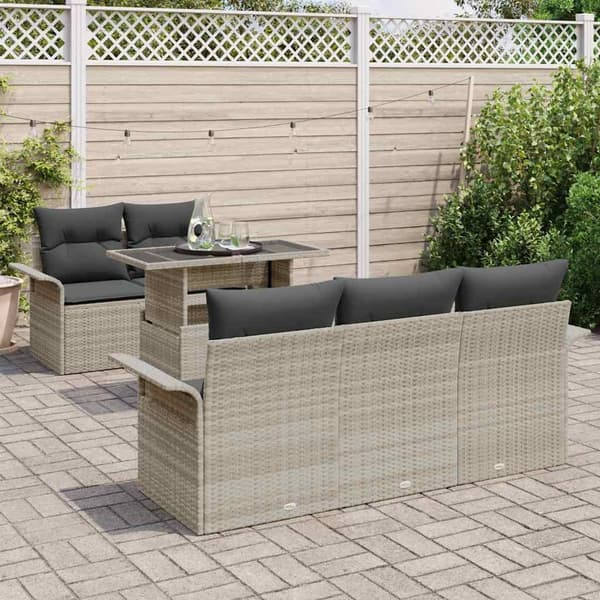 vidaXL Trädgårdsoffset med kudde 6 pcs Ljusgrå konstrotting