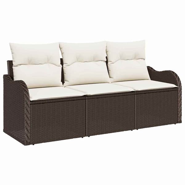 vidaXL Trädgårdsoffset med lagring 3 pcs Brun Poly rattan