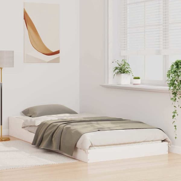 vidaXL Sängram Vit 90 x 210 cm Massiv furu